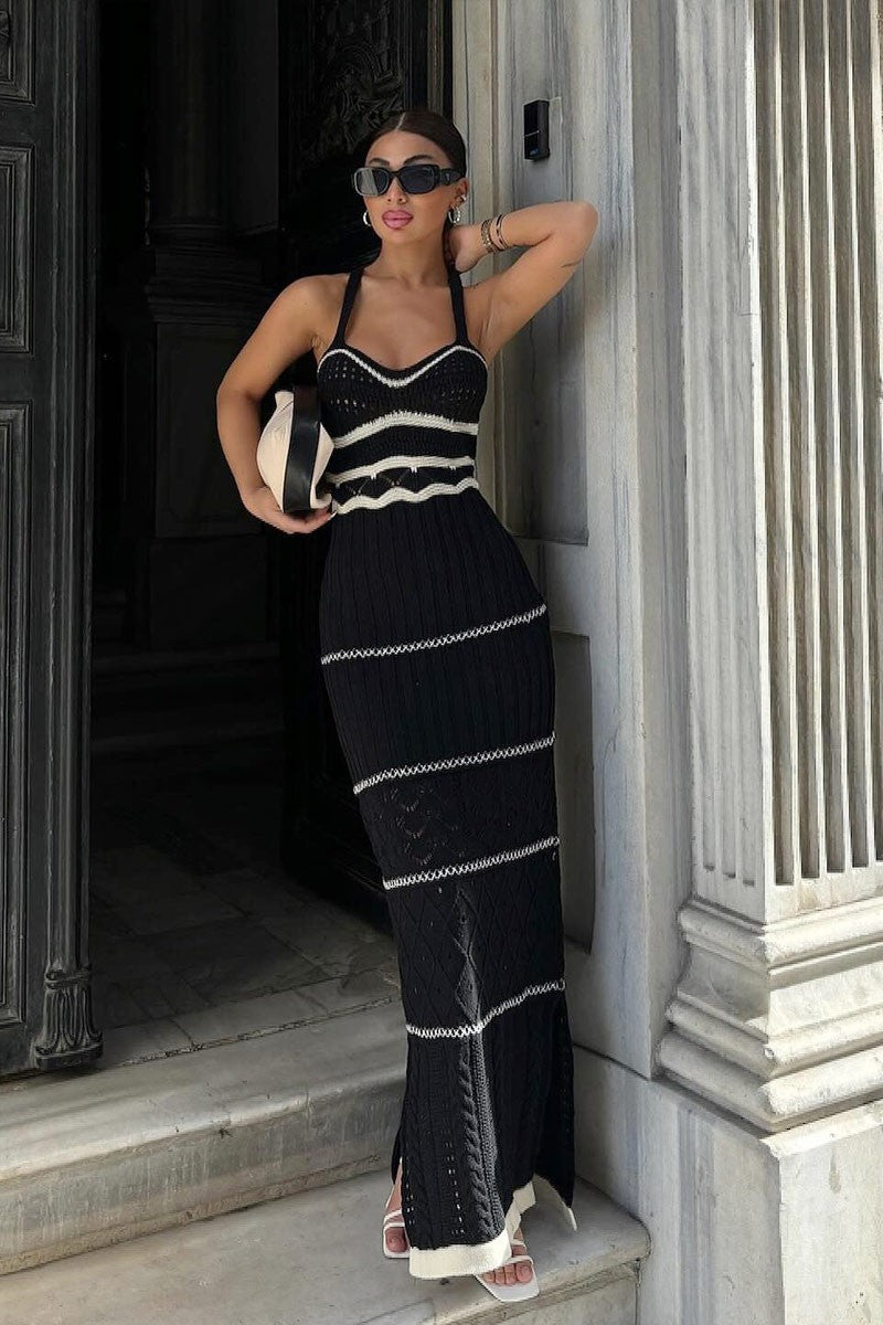 Line Print Knitted Maxi Dress