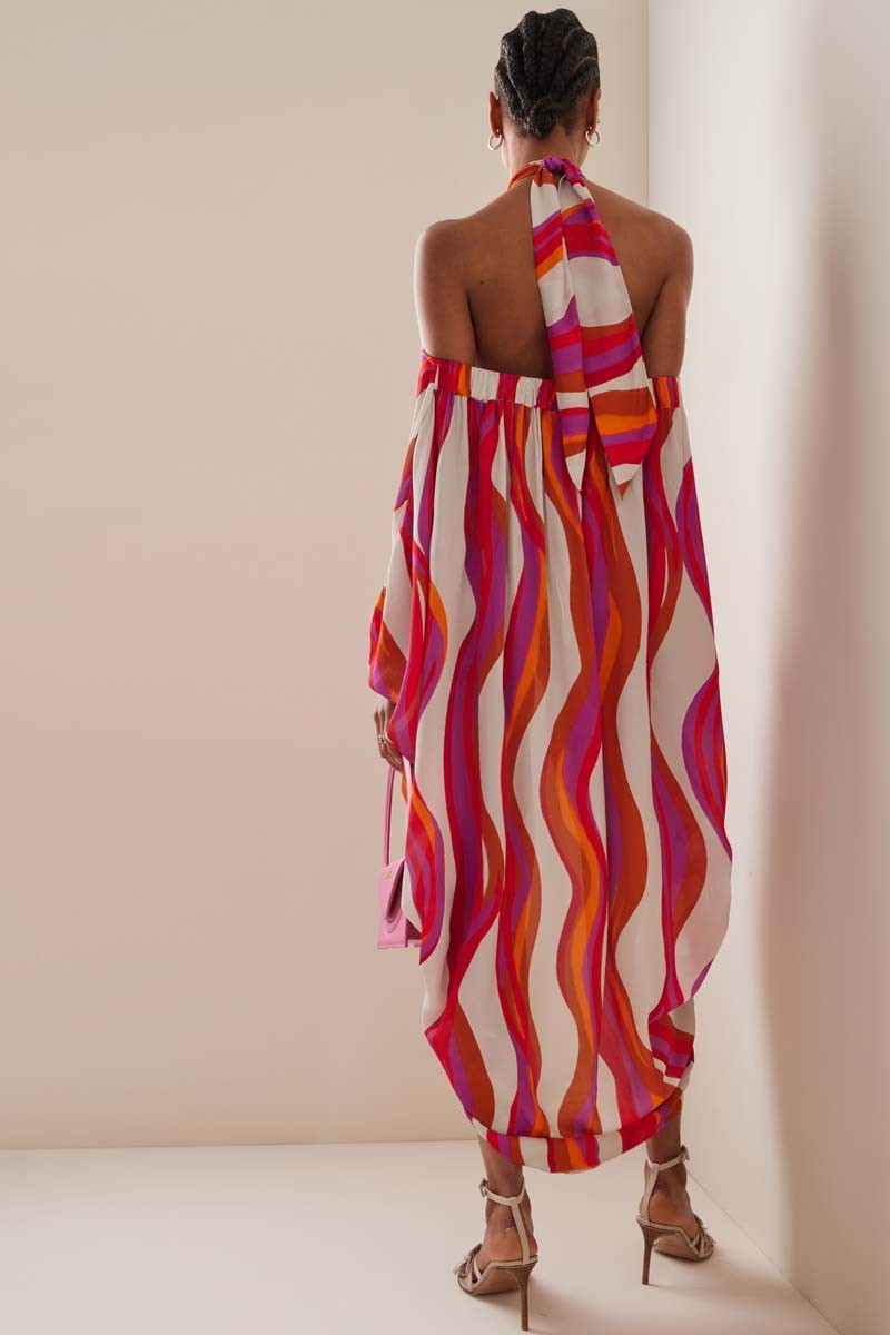 Graphic Halter Neck Maxi Dress