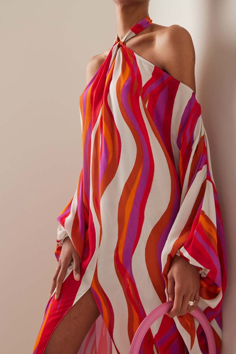 Graphic Halter Neck Maxi Dress