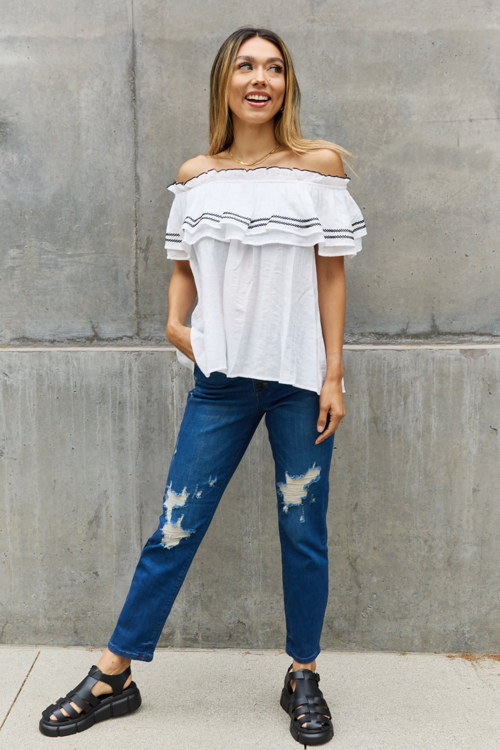 Oddi Off The Shoulder Ruffle Blouse