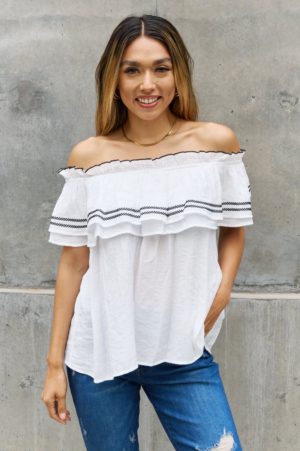 Oddi Off The Shoulder Ruffle Blouse